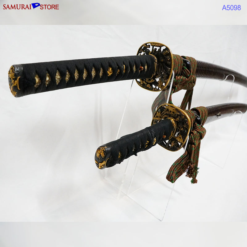 A5098 Pair of antique Daisho Katana & Wakizashi w/ Great Mountings w/ NBTHK 3 certificates