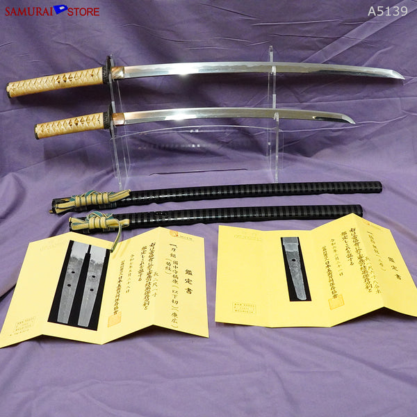 A5139 Pair of antique Daisho Katana & Wakizashi w/ NBTHK Hozon certificates