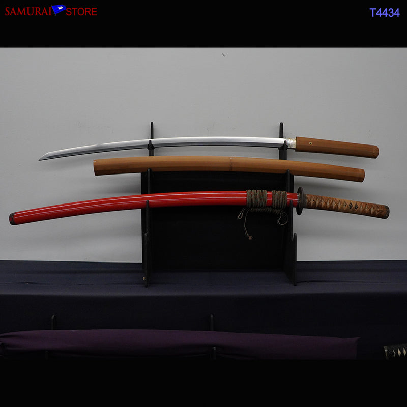 T4434 Katana Sword YOSHIMICHI w/ Red Ornate Mountings - Antique