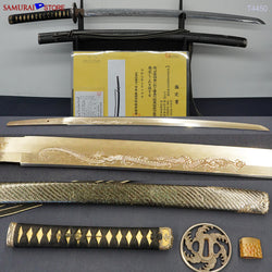 T4450 Katana Sword Tadatsuna Dragon Engravings w/ Antique Ornate Mountings NBTHK Hozon certificated